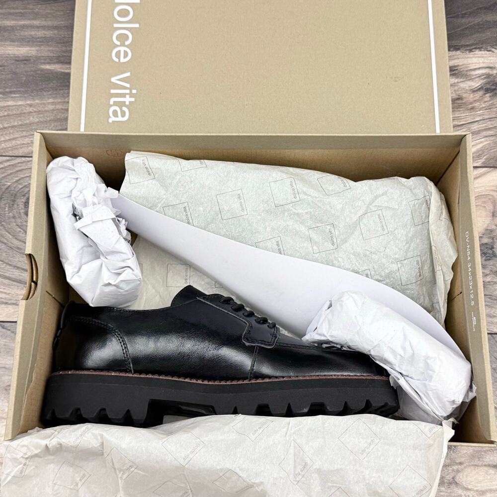 NIB Dolce Vita Morna 8.5 Chunky Lug Sole Lace Up Preppy Oxford Crinkle Patent - Picture 11 of 11
